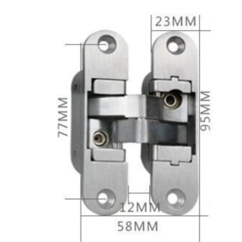 Two Pack 180 Degree Concealed Cross Door Hinges Alloy Invisible Hinge with measurements for furniture hardware installation