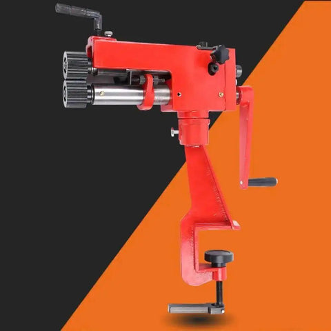 7 Inch Sheet Metal Bead Roller And Bender, Manual Hand Tool With Clip, 6 Die Sets And Gears, shown in full side view