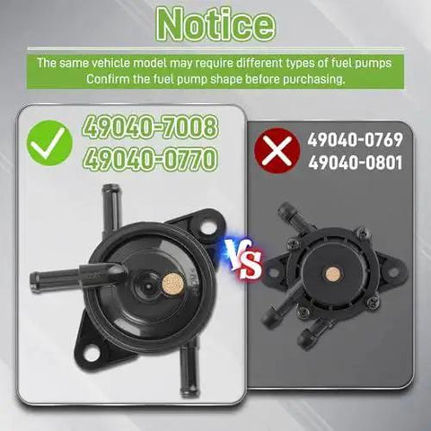 Comparison of correct and incorrect fuel pump shapes for Fuel Pump Replacement Fits FR FS FX Series Engines.