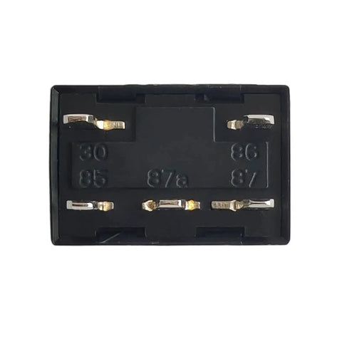 Bottom view of 12VDC 35A SPDT Automotive Relay with 5 Pins for General Power Use ISO 280 Footprint, showing pin configuration.