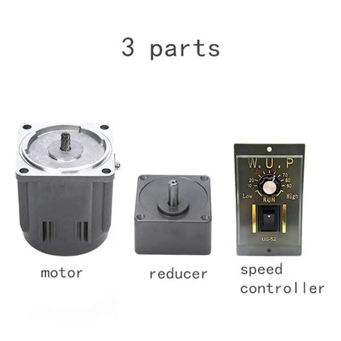 Electric Gear Motor 110V 120W AC Gear Reducer With Speed Controller showing motor, reducer, and speed controller components