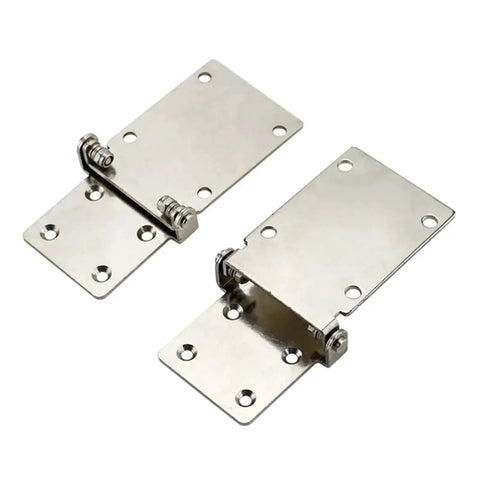 Front view: pair of stainless steel high-torque damping hinge plates with multiple mounting holes