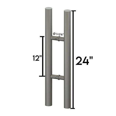 Back To Back Stainless Steel Ladder Style Door Pull Handle Set In Matte Black 24 Inch for shower glass doors, dimensions shown