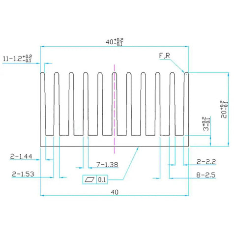 Technical diagram of 4 Pack Black Aluminum Heat Sinks with Pre Applied Thermal Conductive Tape for VRMs GPUs Stepper Drivers.