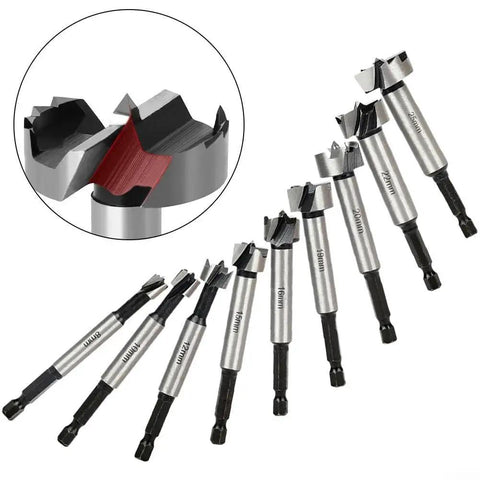 8mm to 25mm Hinge Boring Drill Bit for Woodworking and Plywood, High Carbon Steel Hole Cutter with Round Shank and Flat Wing set