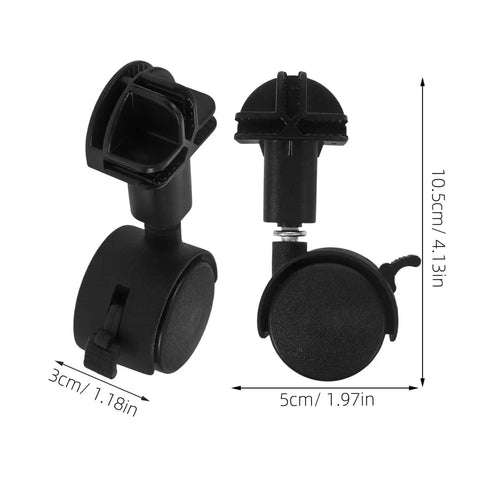 360 Degree Black Caster Wheels For Pet Cages Silent Rotating Casters With Locking Feature Replacement Wheels With Dimensions Displayed