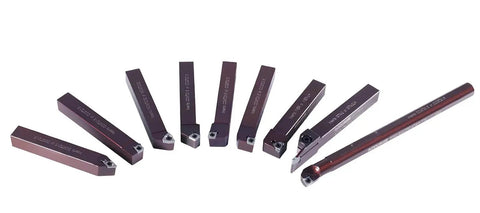 Nine Piece Pro Grade Indexable Carbide Turning Tool And Boring Bar Set With Half Inch Shank For Aluminum Cutting Uncoated Carbide Inserts With Positive Rake And Chip Breakers For Smooth Cutting And Long Life