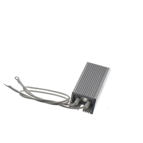 Aluminum-cased servo power resistor with ribbed heatsink, gray body and two leads