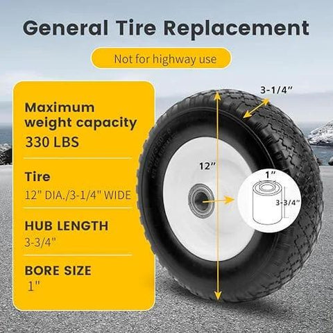 General tire replacement showing 12 Inch Flat Free Solid Polyurethane Tire For Trailer Dolly And Utility Wheel details