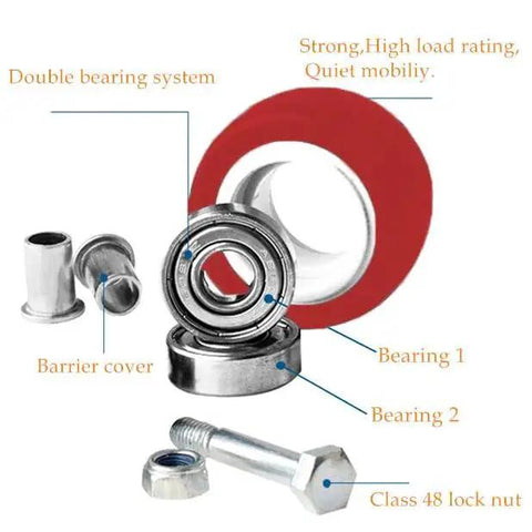 Heavy Duty 2 Inch Caster Wheels Set Of 4 With Brake For 800lb Load, showing bearings, bolt, and PU wheel for quiet, sturdy mobility