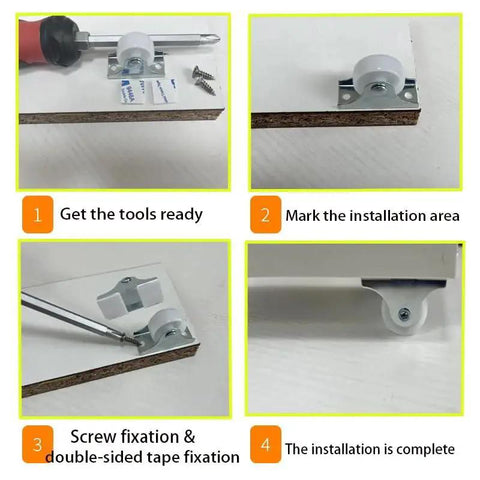 Installation steps of 16 Pack 1-Inch Fixed Caster Wheels Quiet Silent Rollers With Screws And Double-Sided Tape For Furniture Cashers