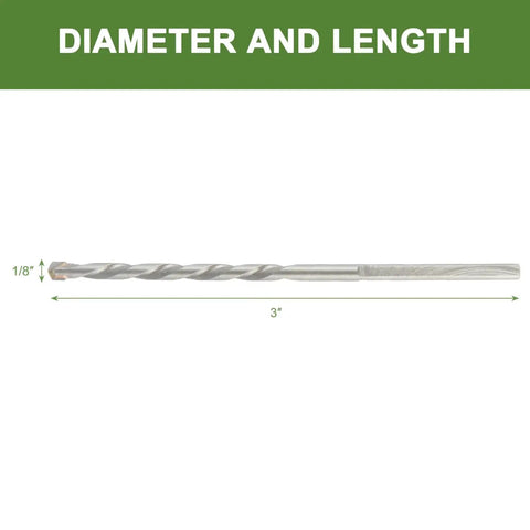 Masonry Drill Bits One Eighth Inch By Three Inch Set Twelve Pack For Concrete Brick Stone And Block Three Flat Shank Tungsten Carbide Tips