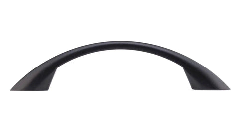 Charleston Collection Three Quarter Inch Center To Center Matte Black Modern Arched Cabinet And Drawer Pull Handle, side view