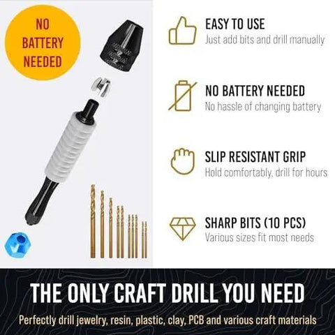 Manual Craft Drill Set With Sharp HSS Micro Bits For Jewelry Making And Miniature Projects, Handy Blue Tool By Craft911.