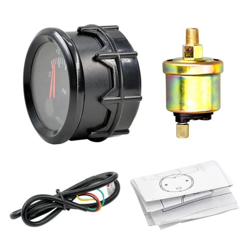 52mm Universal Car Oil Pressure Gauge Kit With White LED Readout, 0-100 PSI, 12V DC Power, One Eighth NPT Sensor components