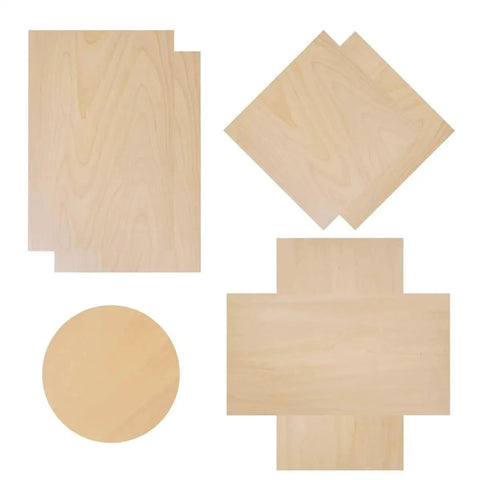 Baltic Birch Plywood Sheets 3mm 1 8 Inch Thick 12 By 18 Inches Box Of 6 shown in various shapes and sizes for DIY projects