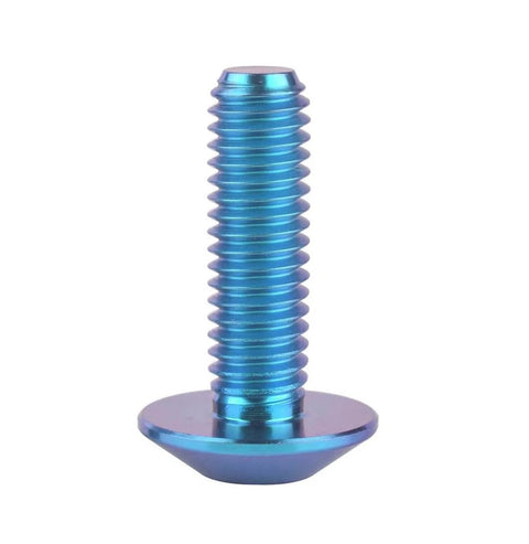 Blue Titanium M5 20mm Button Torx Bolt T25 Drive in focus, showcasing its corrosion resistance and lightweight design.
