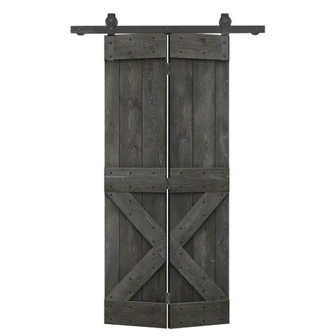 Front view of 36 Inch By 84 Inch DIY Wood Bi-Fold Barn Door Kit With Carbon Gray Stain, Slick Sliding Hardware Included