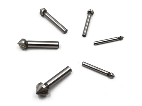 Six Piece Silver HSS Countersink And Chamfer End Mill Bit Set For 90 Degree Chamfers With Three Groove Design Titanium Coated