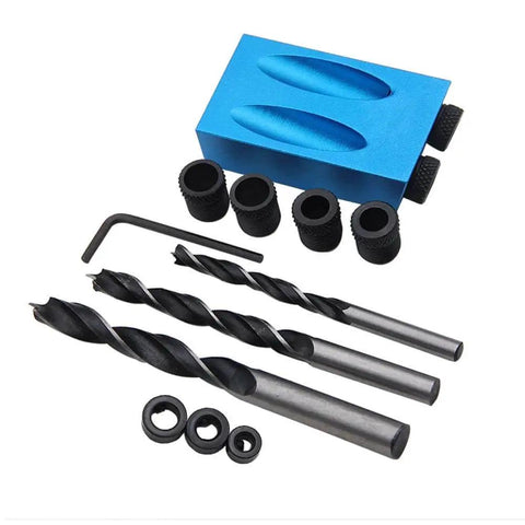 14 Piece Pocket Hole Jig Set With 15 Degree Dowel Drill Joinery Kit And 6 8 10mm Drive Adapters For Woodworking And Carpentry