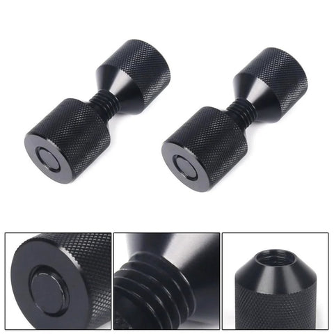 Two heavy duty stainless steel threaded rods, black finish, with flange and two-hole design for precise positioning in machinery and fixtures.