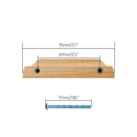 Wooden Handle Set 64mm Hole Centers Decorative Furniture Pulls Painted Smooth Finish for Kitchen, dimensions shown.