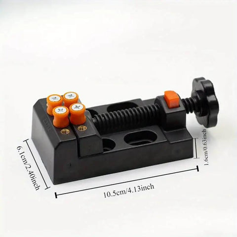 Mini Drill Press Vise Clamp For DIY Jewelry And Watch Repair, Walnut Core Bench Vise For Crafting, Manual Drive Grip, side view