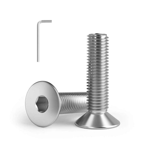 3/8-16 Inch Flat Head Hex Socket Cap Screws Countersunk Bolts With Allen Drive 304 Stainless Steel 18-8 Bright Finish 4 Inch