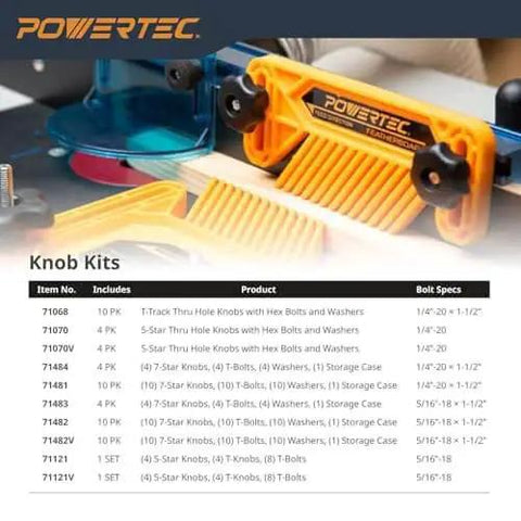 Knob kits display with assorted hex bolts and washers for woodworking applications