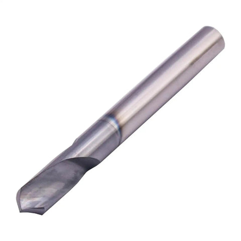 Pro Grade Solid Carbide Spotting Drill Set 5Pcs 1/4 Inch Shank 2 Flute 90 Degree AlTiN Coated close-up view showing flute length.