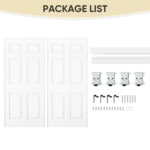 Sliding Closet Door Set 72x80 With Double 37 Panels, Six Panel Steel Frame Bypass Door, Primed And Preassembled, Ready To Install Out Of The Box