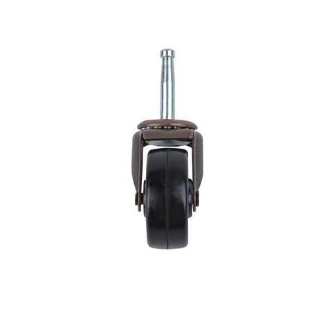 Front view of 2 Inch Stem Caster 2 Pack Black Soft Rubber Wheel 3/4 Inch Wide With Double Ball Bearing Swivel Copper Friction Stem Mount