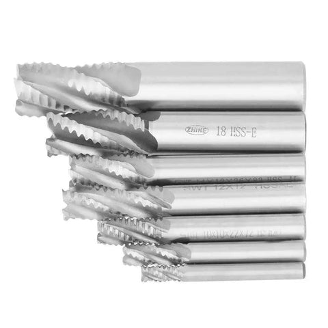 Roughing End Mill Set For Metalworking, 7 Pieces, HSS CNC Milling Cutter With 4 Flutes, Pro Grade High Speed Steel