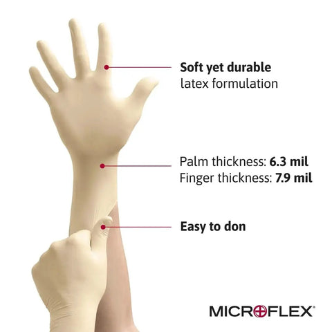 Diamond Grip MF300 Disposable Latex Gloves With Textured Fingertips showcasing thickness and durability in use.