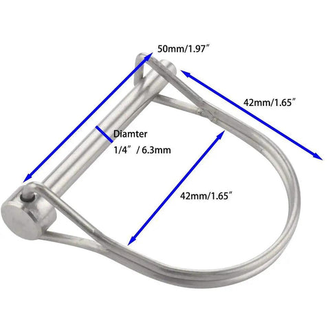 Angled view of 2-pack safety coupler pins, 1/4 in diameter x 1.97 in long, marine-grade 316 stainless steel locking shaft pins