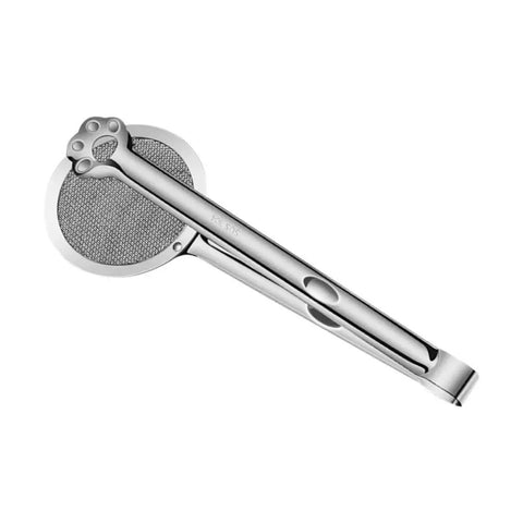 Stainless Steel Oil Strainer Spoon And Frying Oil Filter Clamp With 304 Claw Design for kitchen, showing side view with fine mesh.