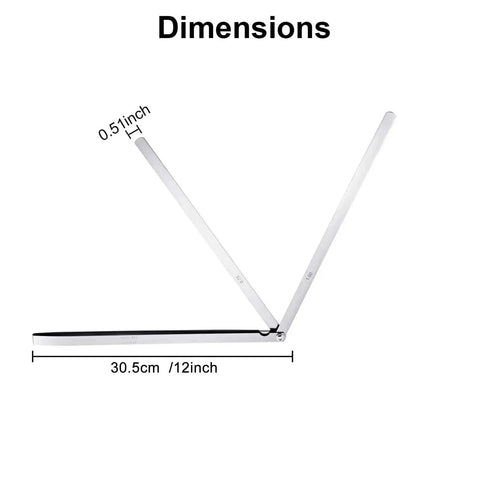 Stainless Steel Feeler Gauge Set dimensions showing 0.51 inch blade thickness and 12 inch length in open position.