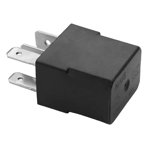 Drop In Nissan Compatible 12V DC Power Relay, 4 Pin, Beefy 35A Automotive Relay, replaces ACM33211, side view.