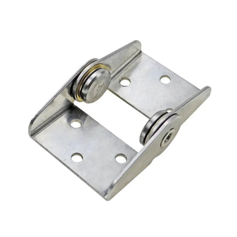 Close-up of 304 stainless steel high-torque damping hinge with adjustable stop, two mounting plates and holes