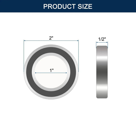 Deep Groove Ball Bearings 1 Inch Bore 2 Inch Outer Diameter Half Inch Width Double Rubber Sealed size dimensions diagram