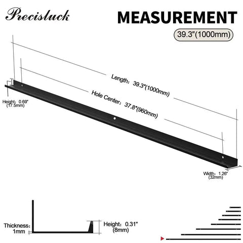 Dimensions diagram of Edge Black Hidden Drawer Door Cabinet Handle Aluminum Alloy Finger Pull