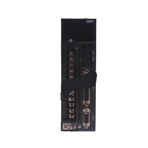 Rear view of AC servo drive module with screw terminal block and DB-style connectors