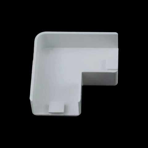 Close-up of a white plastic L-shaped connector included in the 10 Pack L Shaped Cable Raceway Connectors for Wiring Duct Fittings 90 Degree Elbows