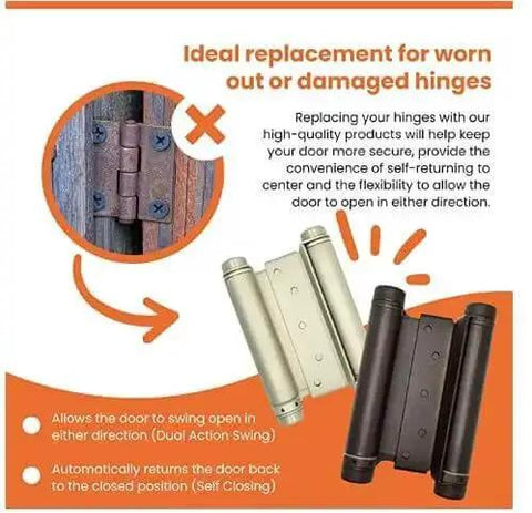 Dual Action Spring Door Hinge For Saloon And Cafe Doors Heavy Duty Double Swing adjustable tension brass finish overview