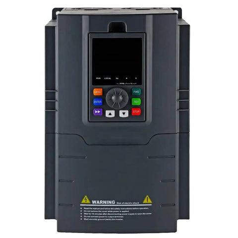 10 HP VFD Drive For Single Phase Motors, 220V In 230V Out, 7.5kW 49A Inverter front view with control buttons visible.