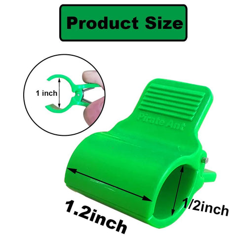 Greenhouse clamp for 1/2 inch PVC pipe, bright green plastic plant support for hoops and row covers.