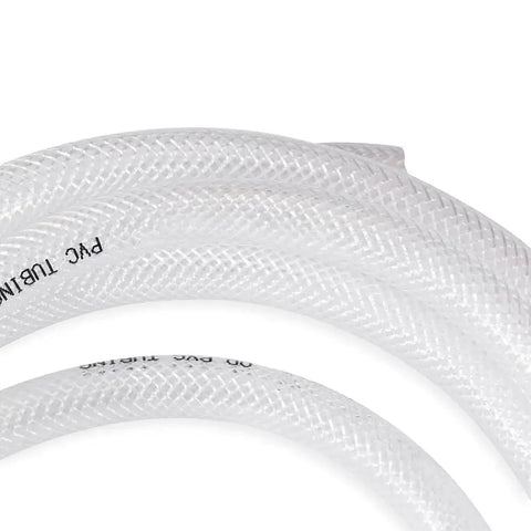Clear Braided PVC Tubing One Half Inch Inner Diameter Fifty Feet Long Flexible High Pressure Reinforced Vinyl Hose Coiled View