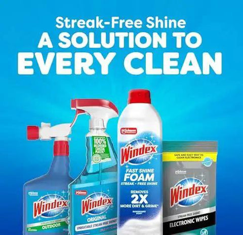 Windex cleaning products including Fast Shine Foam Glass Cleaner No Drip Aerosol Spray for streak-free shine
