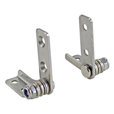 Two stainless steel damping hinges with adjustable torque, front view.