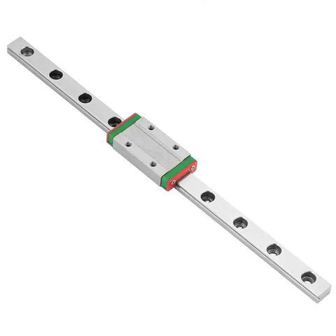 200mm LML9H Miniature Linear Guide Rail, 9mm Width Linear Motion Rail with Slide Block, metal construction, top view.